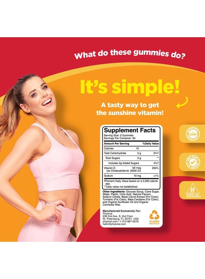 Phytoral Chewable Vitamin D Gummies for Adults - Pure Vitamin D3 2000IU Immune Support Adult Gummy Vitamins - Chewable Vitamin D3 Gummies for Bone Strength Immunity Support Heart Health and Mood Support - Image 3