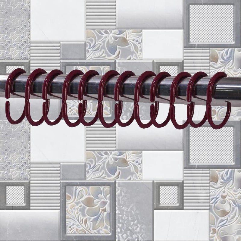 KidsCity.in Shower Curtain Rings, Plastic Rust-Proof, Unbreakable, Slides Easily on Bath Drape Rod, Curtain Liner, 36 C Shape Hooks - (JS160905) Maroon  - Image 1