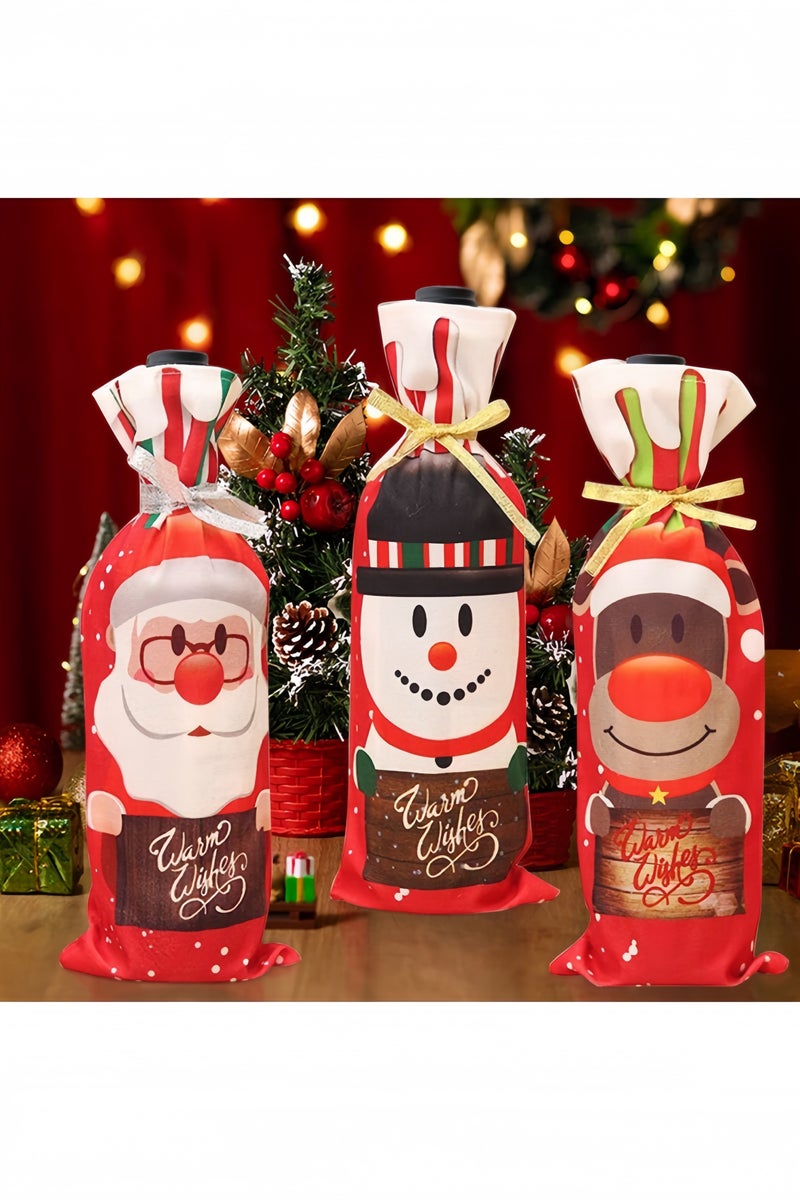 GGEROU Decorative Christmas Bottles, Pack of 6 Wine Bottles Packaging, Christmas Wine Sleeves, 3 Styles Bottle Bag Christmas with Ribbon for Christmas Table Decorations - Image 2
