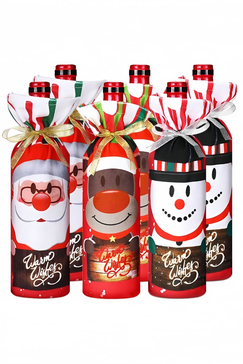 GGEROU Decorative Christmas Bottles, Pack of 6 Wine Bottles Packaging, Christmas Wine Sleeves, 3 Styles Bottle Bag Christmas with Ribbon for Christmas Table Decorations - Image 1