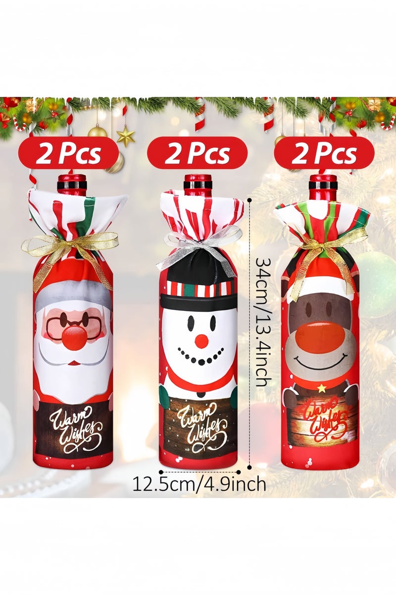 GGEROU Decorative Christmas Bottles, Pack of 6 Wine Bottles Packaging, Christmas Wine Sleeves, 3 Styles Bottle Bag Christmas with Ribbon for Christmas Table Decorations - Image 3