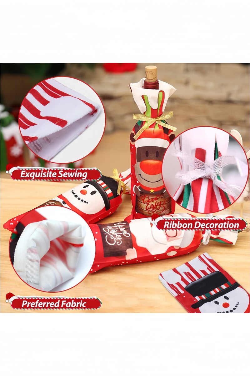 GGEROU Decorative Christmas Bottles, Pack of 6 Wine Bottles Packaging, Christmas Wine Sleeves, 3 Styles Bottle Bag Christmas with Ribbon for Christmas Table Decorations - Image 4