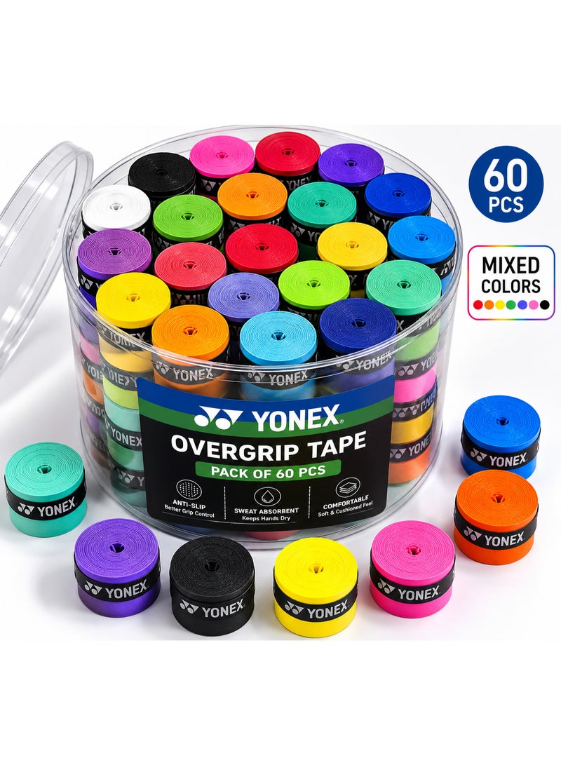 Yonex Overgrip Tape Pack of 60 Pcs Mixed Colors Anti-Slip Sweat Absorbent Grip for Tennis Badminton Squash Rackets - Image 2