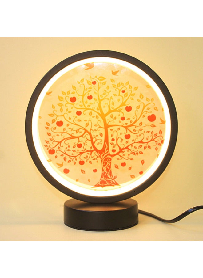 Nordic Creative Ring Led Lamp Stepless Dimming Night Light Energy-saving Eye Protection Dormitory Fill Light Diy Handmade-Specification:20cm-black Circle-For Apple Tree-[usb Interface] Three-color Stepless Dimming [mild Model]  - Image 1
