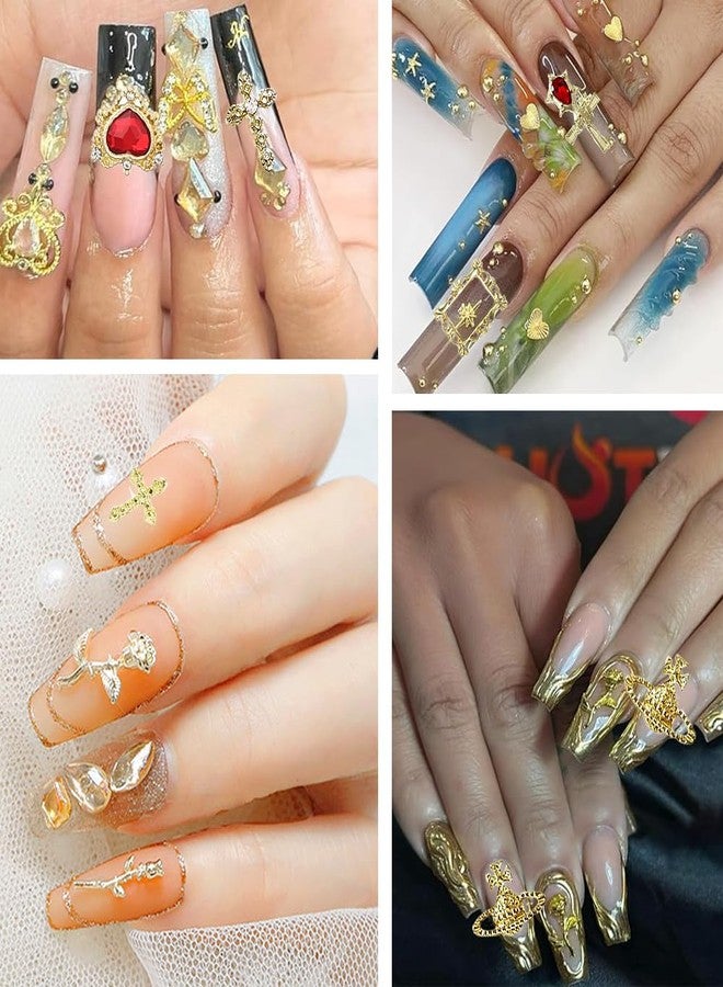 KACHIMOO 72pc Y2K Nail Art Charms - Gold Cross, Heart, Rose & Virgin Mary Metal Gems in Chrome Finish - Image 4