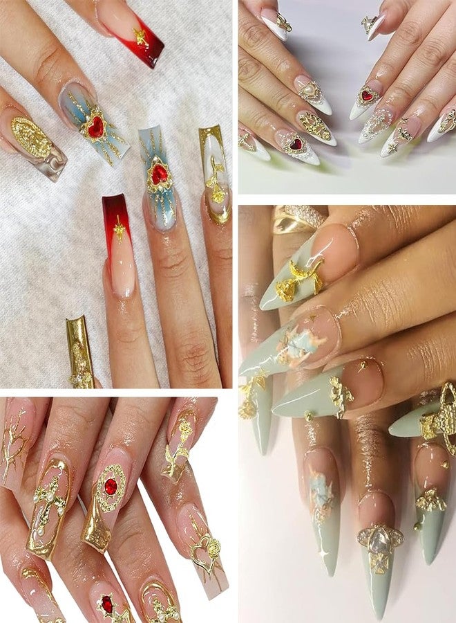 KACHIMOO 72pc Y2K Nail Art Charms - Gold Cross, Heart, Rose & Virgin Mary Metal Gems in Chrome Finish - Image 3