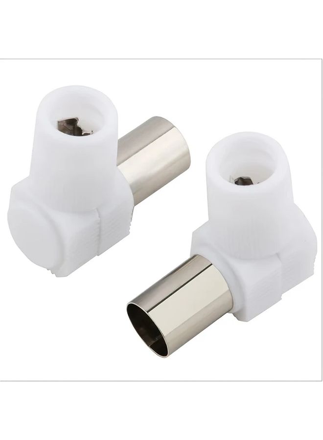 2pcs No Soldering 90 Degree Coaxial RF Adapters White Plastic Metallic Sleeves - Image 1