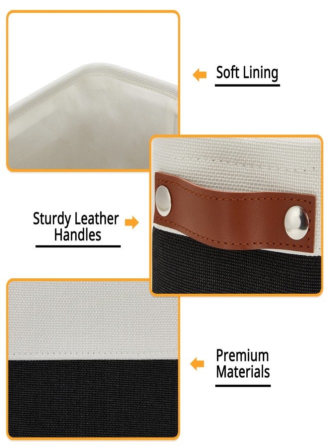 DULLEMELO Toilet Paper Storage Basket with Leather Handles, for Back of Toilet, Bathroom Storage for Towels & Paper (White & Black) - Image 3