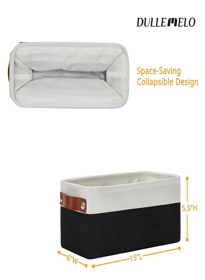 DULLEMELO Toilet Paper Storage Basket with Leather Handles, for Back of Toilet, Bathroom Storage for Towels & Paper (White & Black) - Image 2