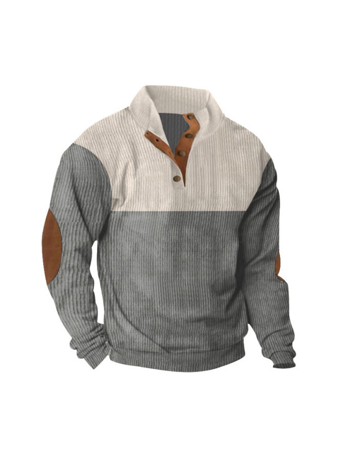 Plus Size Autumn And Winter Men's Casual Color Block Lapel Sports Sweatshirt Corduroy Stand Collar Top - Image 1