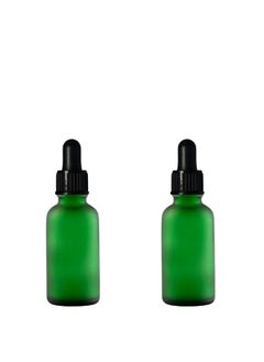 Devinez Devinez (Pack of 2) Multipurpose Refillable Green Color Frost Round Glass Bottle, 30 ml with Black Glass Dropper for Cosmetics, Serum, Essential Oils, Blends, Skin Care, Travel, Toners & DIY  - Image 1