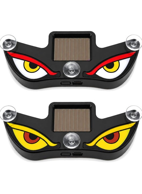 2pcs - Solar & USB Type-C Interactive LED Car Light, Angry Eye Design, 14 LEDs with Vibration Sensor and Suction Cup Mount