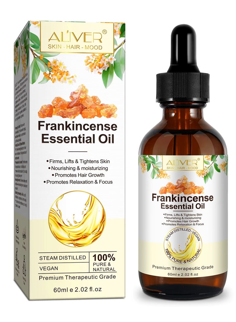ALIVER 60ml Frankincense Essential Oil Premium 100% Pure & Natural Frankincense Oil for Hair Growth Deeply Nourishing Moisturizing Soothing Relaxing for Skin Hair Care & Aromatherapy - Image 1