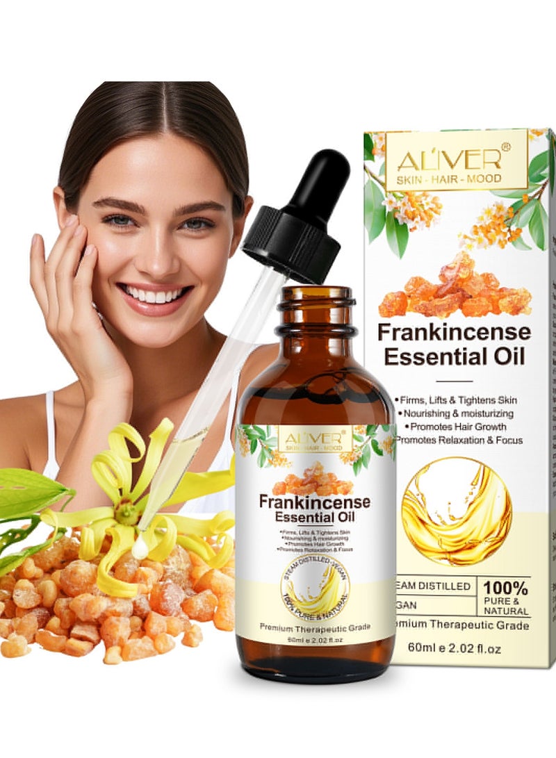 ALIVER 60ml Frankincense Essential Oil Premium 100% Pure & Natural Frankincense Oil for Hair Growth Deeply Nourishing Moisturizing Soothing Relaxing for Skin Hair Care & Aromatherapy - Image 2