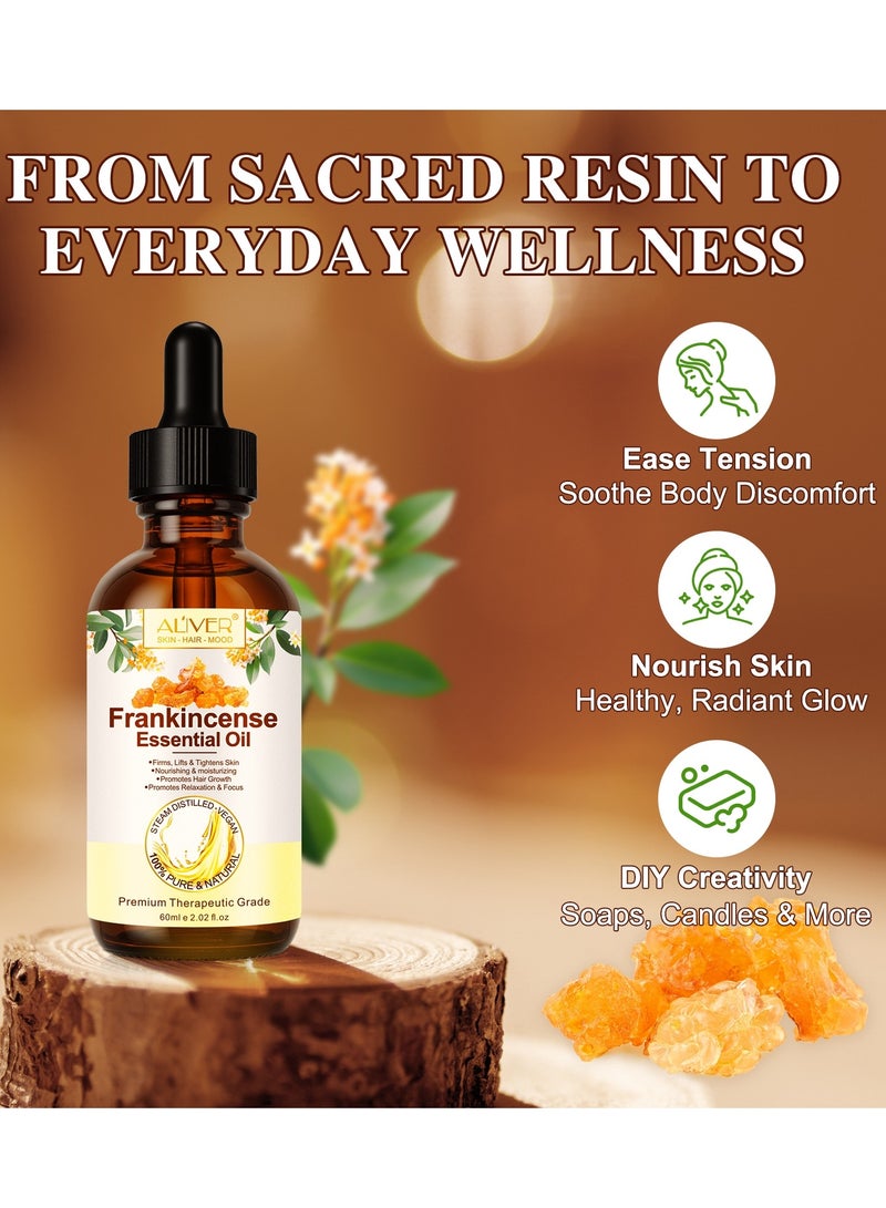 ALIVER 60ml Frankincense Essential Oil Premium 100% Pure & Natural Frankincense Oil for Hair Growth Deeply Nourishing Moisturizing Soothing Relaxing for Skin Hair Care & Aromatherapy - Image 3