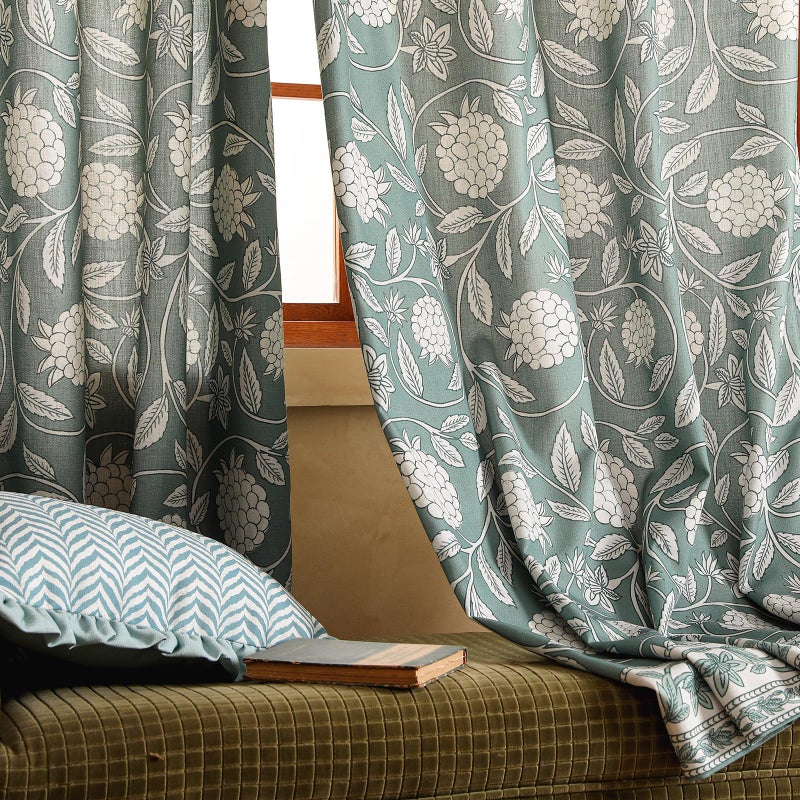 ISAENNE Vintage Gray Green Linen Cottage Curtains with Grommets,Semi Blackout Floral Home Decor Curtain for Living Room Kitchen Bedroom Window,2 Panels 53 Inches Wide by 94 Inches Long -Andrew - Image 2