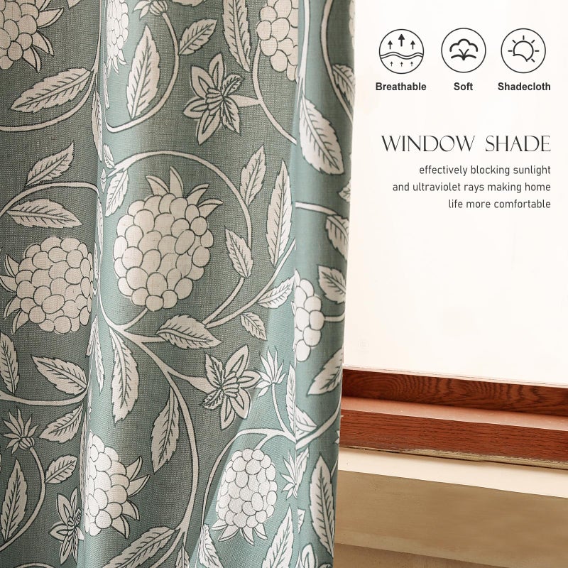 ISAENNE Vintage Gray Green Linen Cottage Curtains with Grommets,Semi Blackout Floral Home Decor Curtain for Living Room Kitchen Bedroom Window,2 Panels 53 Inches Wide by 94 Inches Long -Andrew - Image 4