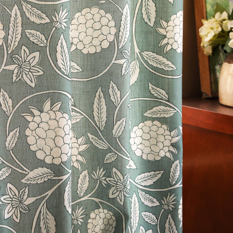 ISAENNE Vintage Gray Green Linen Cottage Curtains with Grommets,Semi Blackout Floral Home Decor Curtain for Living Room Kitchen Bedroom Window,2 Panels 53 Inches Wide by 94 Inches Long -Andrew - Image 1