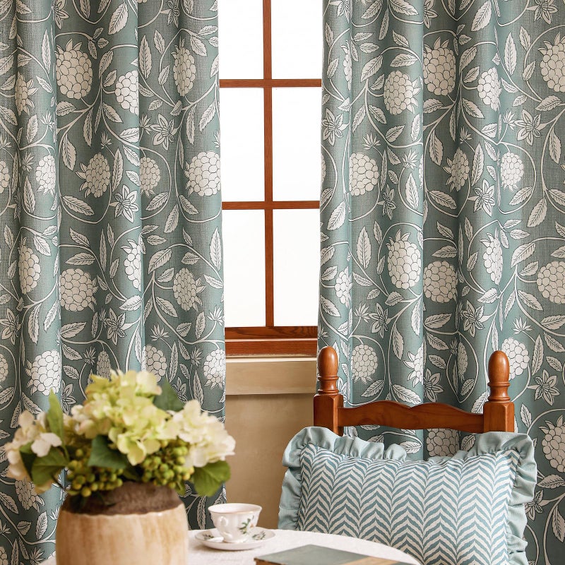 ISAENNE Vintage Gray Green Linen Cottage Curtains with Grommets,Semi Blackout Floral Home Decor Curtain for Living Room Kitchen Bedroom Window,2 Panels 53 Inches Wide by 94 Inches Long -Andrew - Image 3