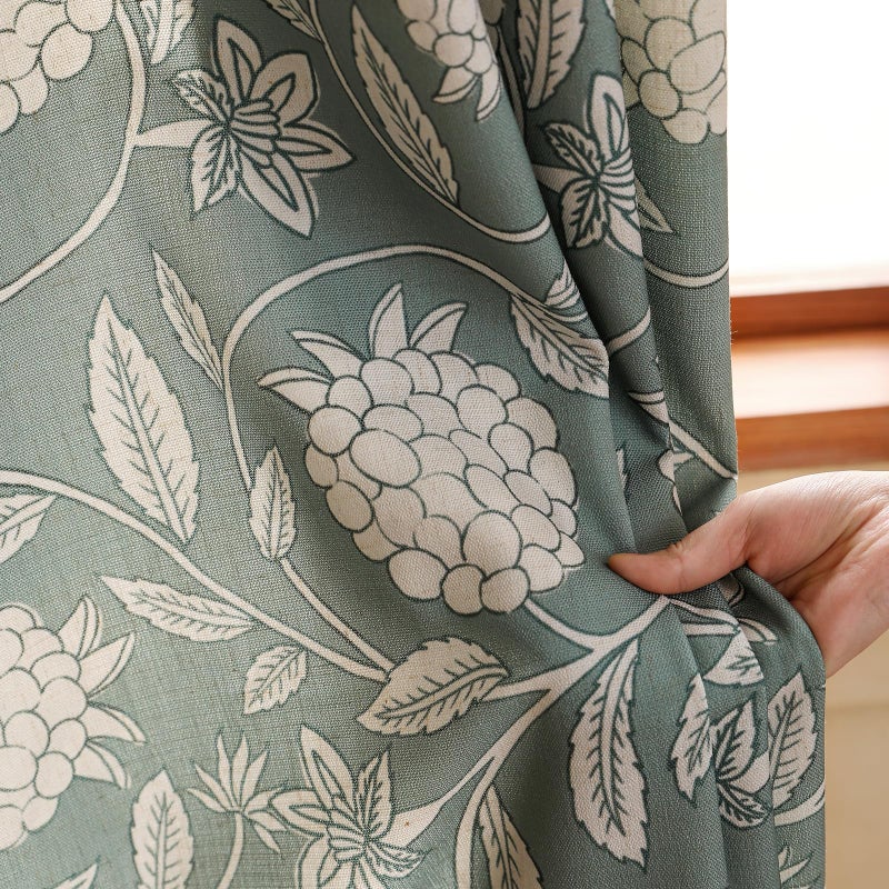 ISAENNE Vintage Gray Green Linen Cottage Curtains with Grommets,Semi Blackout Floral Home Decor Curtain for Living Room Kitchen Bedroom Window,2 Panels 53 Inches Wide by 94 Inches Long -Andrew - Image 5