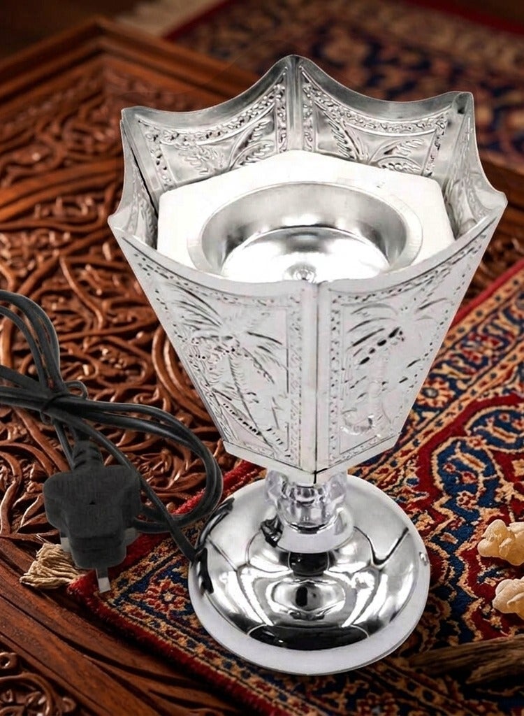 GOOAS Premium Electric Incense Burner (Mabkhara) with Palm Tree Embossed Design for Home and Office - Silver - Image 3