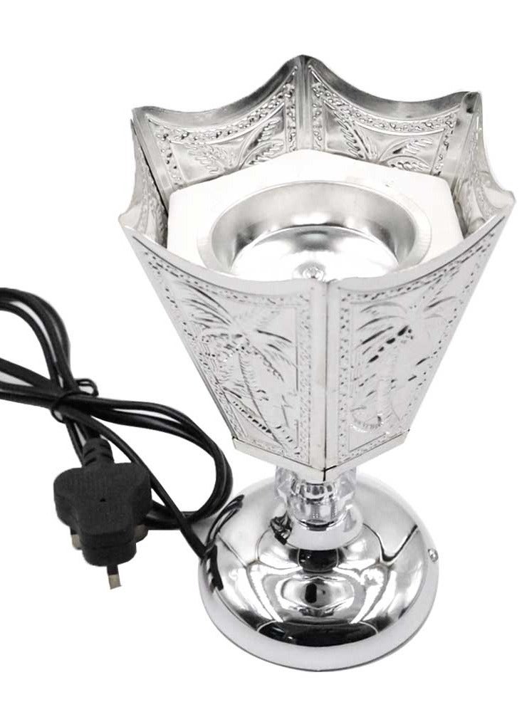 GOOAS Premium Electric Incense Burner (Mabkhara) with Palm Tree Embossed Design for Home and Office - Silver - Image 2