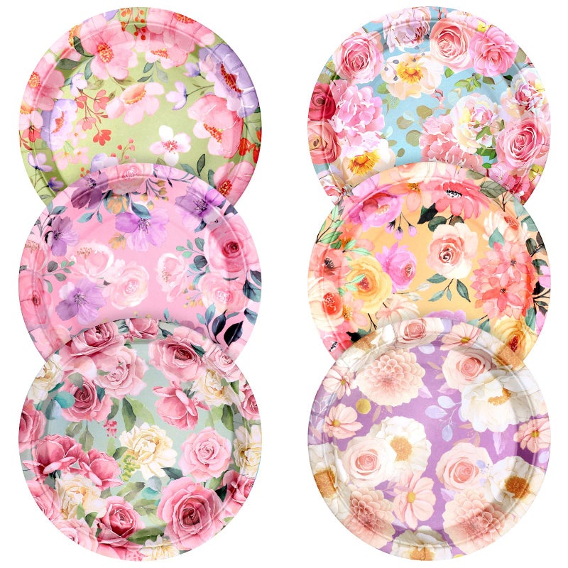 Jinei 60 Pcs Floral Paper Plates Disposable 9 Inch Pink Flower Tea Party Dessert Plates Floral Party Supply Decorations for Wedding Anniversary Bridal Shower Birthday Baby Shower