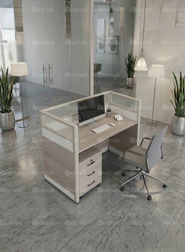 Karnak Neeya 1 Person Office Workstation Desk with Privacy Screen & Storage Drawers Computer Laptop Table for Home & Office (New Grey) - Image 2