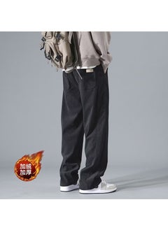 Mens Corduroy Pants For Fall Winter Thickened Fleece-lined Straight-leg Work Casual Trousers Trendy Brand Male Sports Pants B45 Black (plus Velvet)
