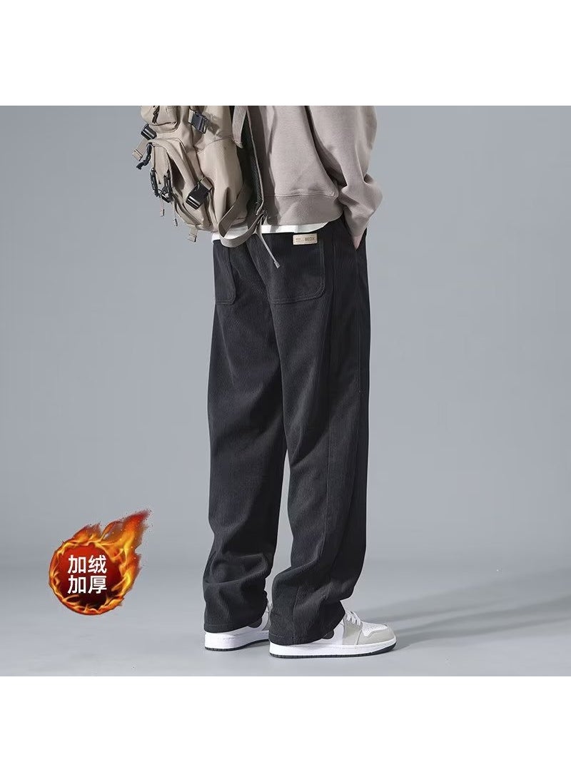 Generic - Mens Corduroy Pants For Fall Winter Thickened Fleece-lined Straight-leg Work Casual Trousers Trendy Brand Male Sports Pants B45 Black (plus Velvet) - Image 1