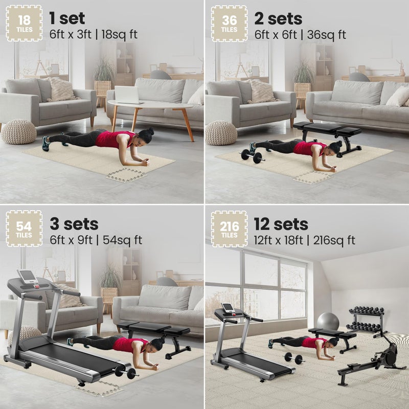 bemaxx Gym Mats Set - 18 pcs EVA Interlocking Foam Floor Tiles (12.6"x12.6"x0.4") 18sqft Protective Gym Flooring Sports Home Workout Exercise Mats Puzzle Garage Fitness Play-Room Pool Treadmill Bike - Image 3