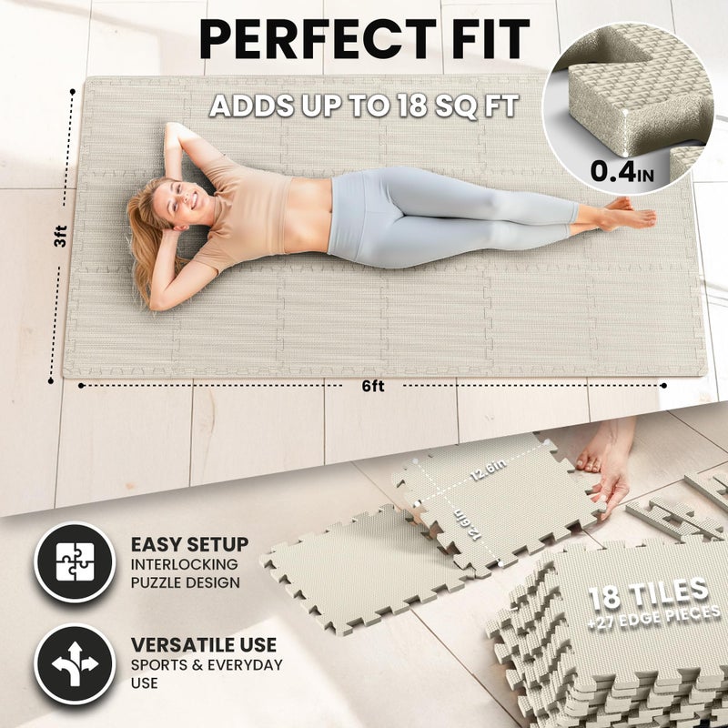 bemaxx Gym Mats Set - 18 pcs EVA Interlocking Foam Floor Tiles (12.6"x12.6"x0.4") 18sqft Protective Gym Flooring Sports Home Workout Exercise Mats Puzzle Garage Fitness Play-Room Pool Treadmill Bike - Image 2