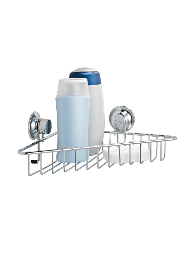 Everloc Single Shelf Corner Rack, No Drilling, No Screws, No Glue, No Adhesive, Vacuum Suction Wall Mounted, Chrome Corner Bathroom Accessories Holder, Shower Rack, Easy Install, EVL-10201 - Image 1