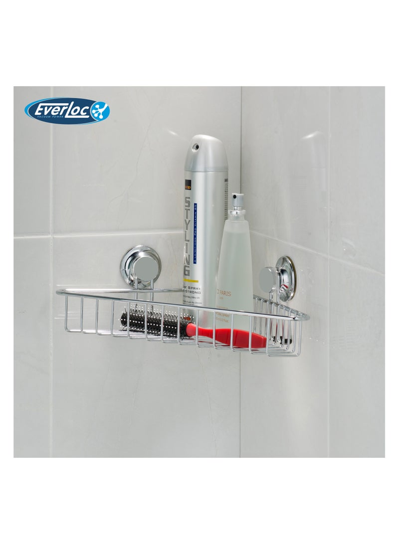 Everloc Single Shelf Corner Rack, No Drilling, No Screws, No Glue, No Adhesive, Vacuum Suction Wall Mounted, Chrome Corner Bathroom Accessories Holder, Shower Rack, Easy Install, EVL-10201 - Image 4