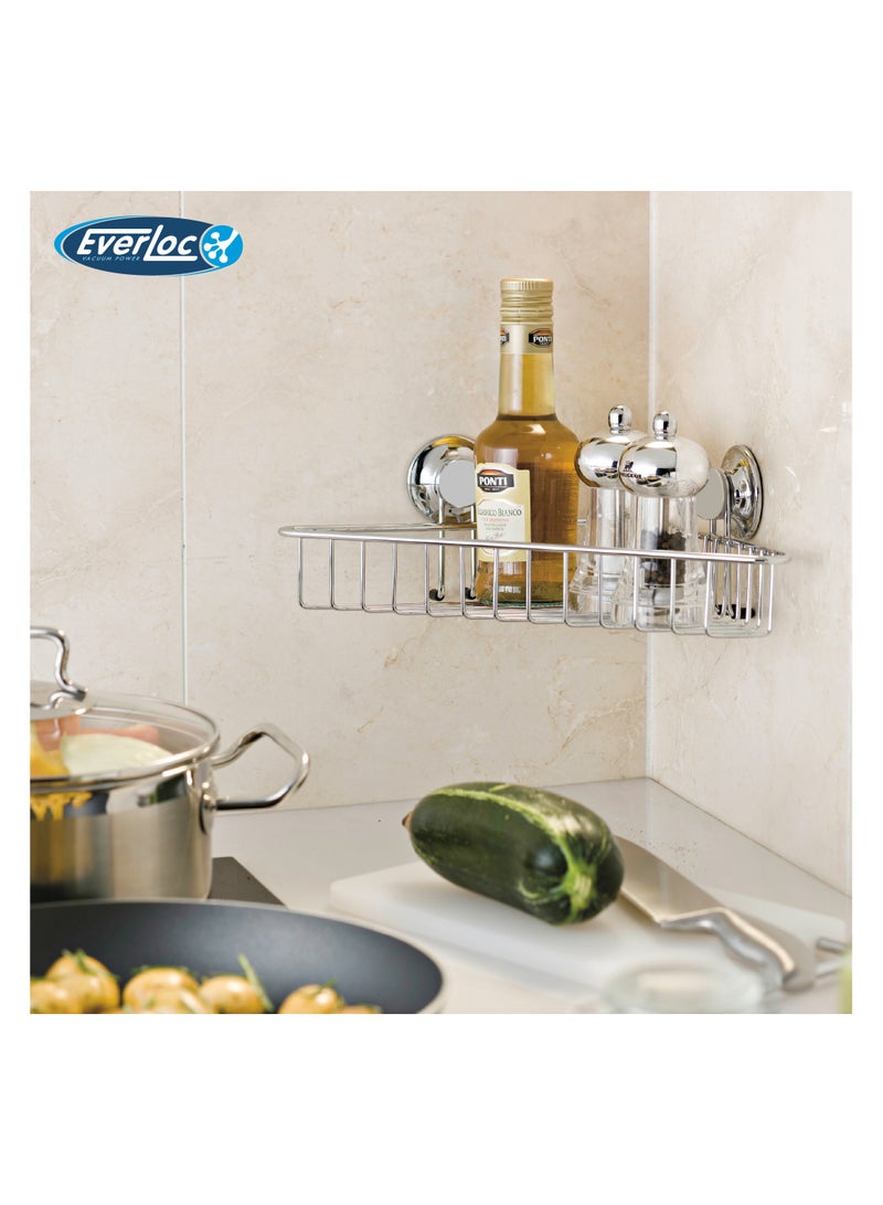 Everloc Single Shelf Corner Rack, No Drilling, No Screws, No Glue, No Adhesive, Vacuum Suction Wall Mounted, Chrome Corner Bathroom Accessories Holder, Shower Rack, Easy Install, EVL-10201 - Image 2