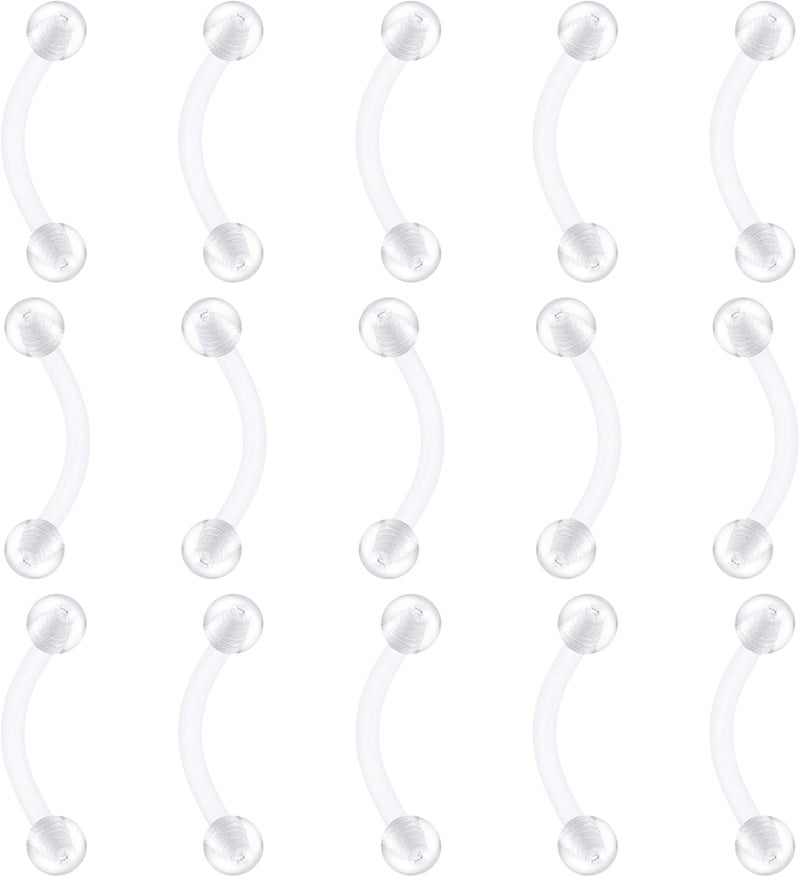 FECTAS 16G 14G Clear Flexible Plastic Daith Rook Earrings Eyebrow Rings Curved Barbells Belly Piercing Retainers 15PCS - Image 1