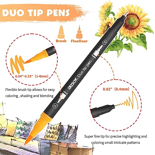 ZSCM QUALITY DECIDES THE FUTURE ZSCM 60 Colors Markers for Adult Coloring Books No Bleeding - Duo Tip Brush Pen, Artist Fine & Brush Coloring Markers for Adult Calligraphy, Drawing, Sketching & Journaling - Image 2