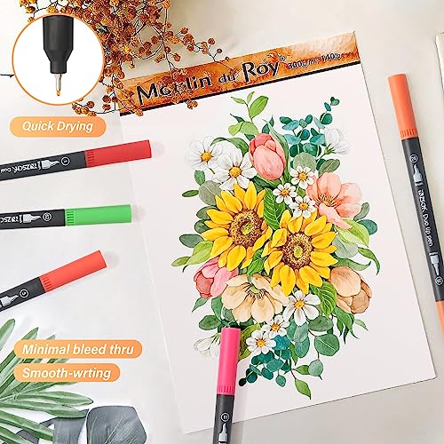 ZSCM QUALITY DECIDES THE FUTURE ZSCM 60 Colors Markers for Adult Coloring Books No Bleeding - Duo Tip Brush Pen, Artist Fine & Brush Coloring Markers for Adult Calligraphy, Drawing, Sketching & Journaling - Image 4