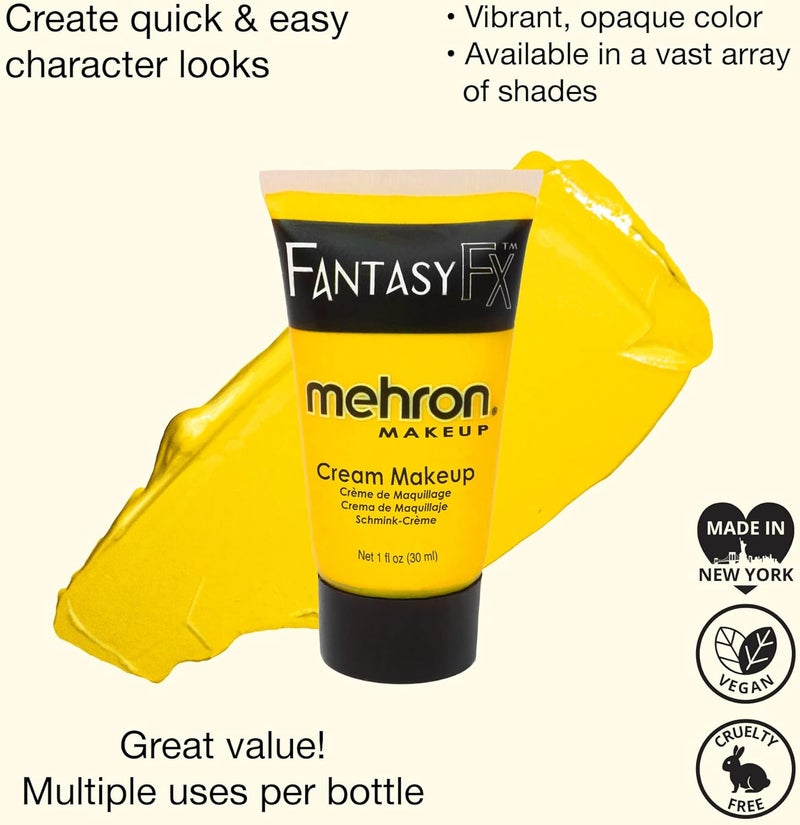 Mehron Makeup Fantasy FX Cream Makeup - Water Based Yellow Face Paint & Body Paint for Adults (1 fl oz) - Image 2