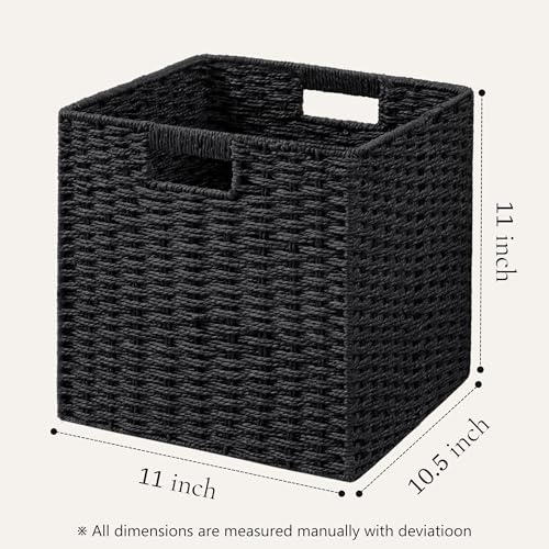UBBCARE 3 Pack Wicker Basket, 11L×11H×10.5W inch Woven Paper Rope Storage Baskets for shelves, Foldable Cube Storage bin with Handle, Storage Basket for Organizing & Decor, Black - Image 2