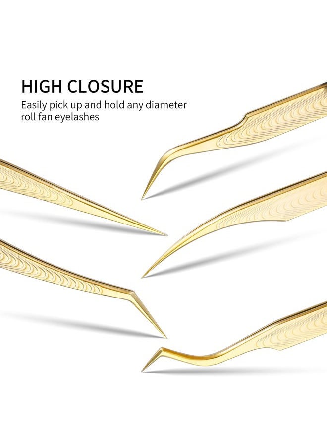 Miuffue 5 PCS Lash Extension Tweezers Set, Stainless Steel Professional Eyelash Extension Tweezers for Volume, Isolation and Classic Lashes - Image 3