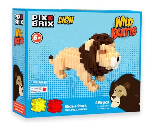 Pix Brix Wild Kratts Toy Pixel Art Kit Lion 498 Pieces Patented Slide Stack Pixel Puzzle Building Bricks Build Collect Wild Kratts Animals Stem Toys Ages 6 Plus - Image 1