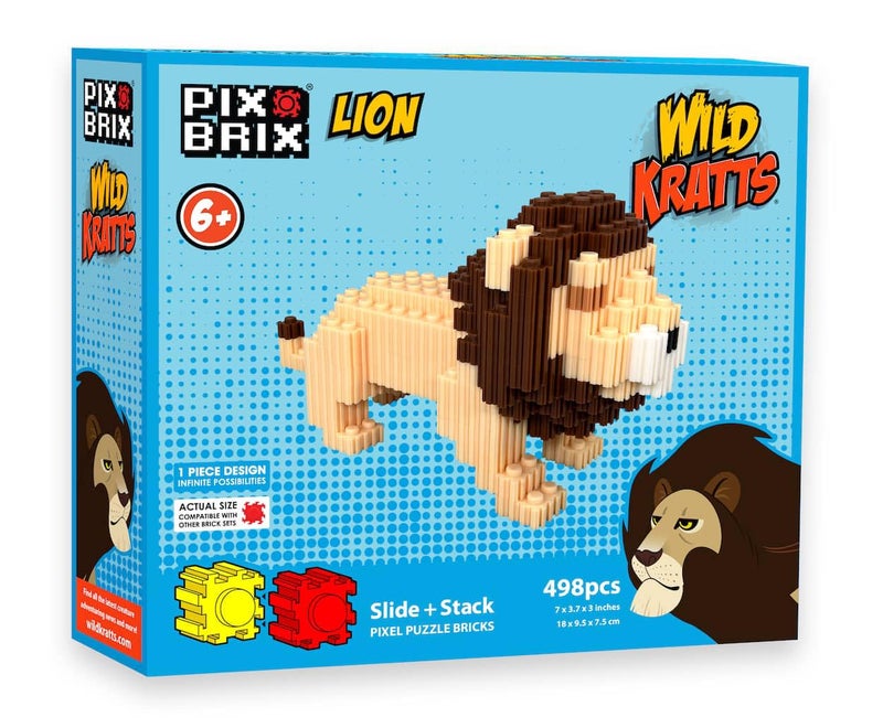Pix Brix Wild Kratts Toy Pixel Art Kit Lion 498 Pieces Patented Slide Stack Pixel Puzzle Building Bricks Build Collect Wild Kratts Animals Stem Toys Ages 6 Plus - Image 3