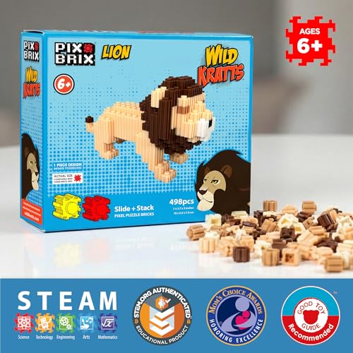 Pix Brix Wild Kratts Toy Pixel Art Kit Lion 498 Pieces Patented Slide Stack Pixel Puzzle Building Bricks Build Collect Wild Kratts Animals Stem Toys Ages 6 Plus - Image 5