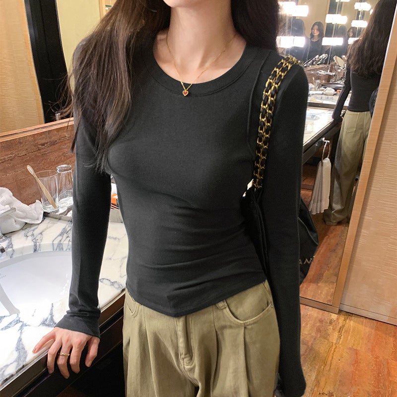 Dxh-401-405 Real Pograph Long-Sleeved T-Shirt Women'S Inner 2024 Fall/Winter New Stitching Slim-Fit All-Match Round Neck - Image 1