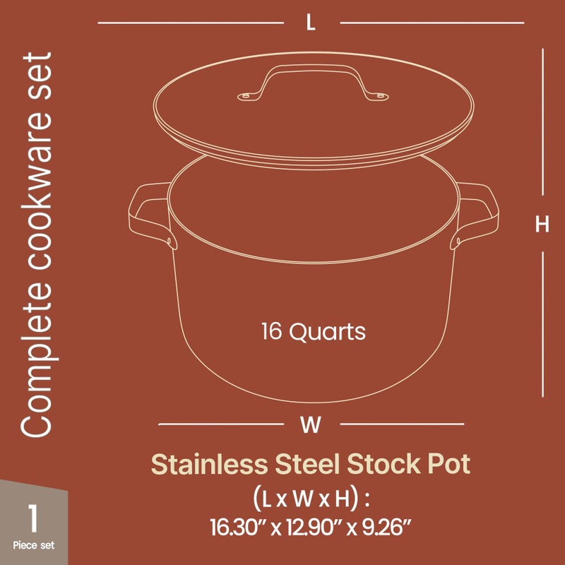 BAKKENMASTER Bakken 16 Quart Ceramic Coated Stock Pot with Lid, Easy Clean Nonstick Pot, Tempered Glass Lid, Riveted Stainless Steel Handles, Oven Safe Up To 500Â°F, PTFE & PFAS Free, All Stove Compatible, Black - Image 2