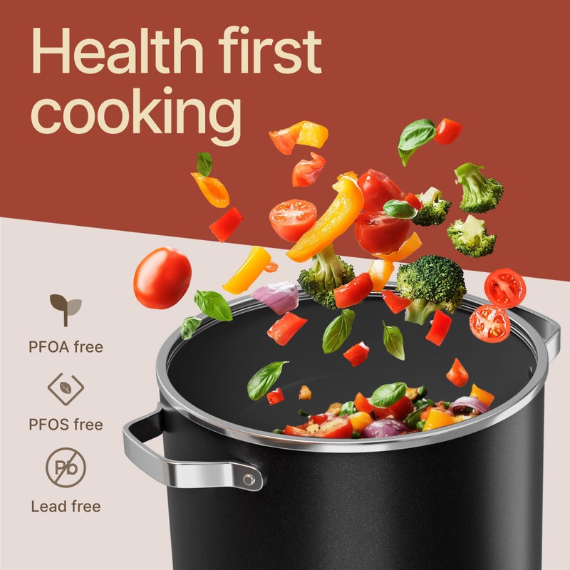BAKKENMASTER Bakken 16 Quart Ceramic Coated Stock Pot with Lid, Easy Clean Nonstick Pot, Tempered Glass Lid, Riveted Stainless Steel Handles, Oven Safe Up To 500Â°F, PTFE & PFAS Free, All Stove Compatible, Black - Image 5