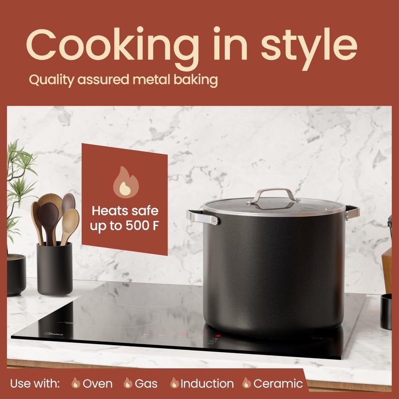 BAKKENMASTER Bakken 16 Quart Ceramic Coated Stock Pot with Lid, Easy Clean Nonstick Pot, Tempered Glass Lid, Riveted Stainless Steel Handles, Oven Safe Up To 500Â°F, PTFE & PFAS Free, All Stove Compatible, Black - Image 3