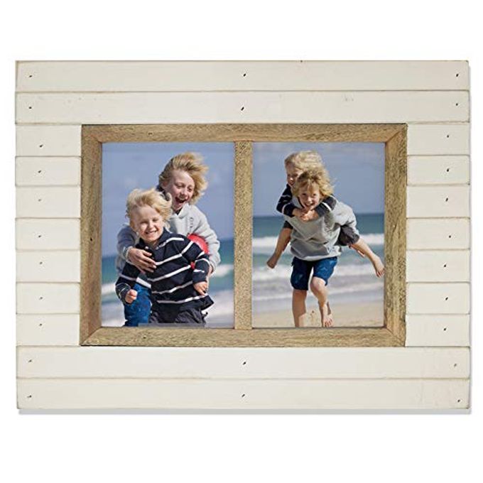 icheesday 5x7 2-Opening Wood Frames Rustic White Picture Frames Wall and Table Top Display Two Photos - Image 4