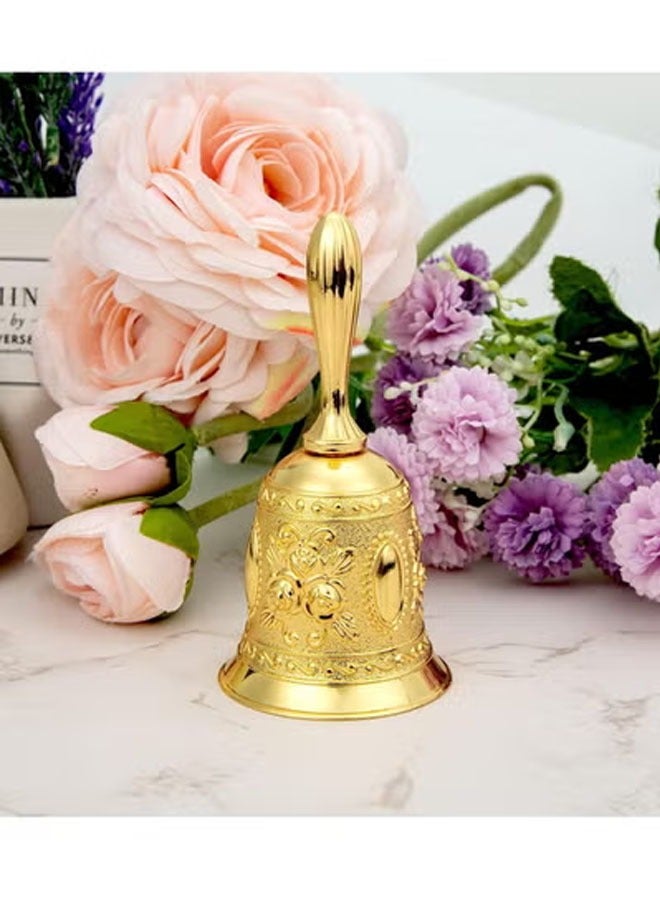 Bukela Golden Hand Bell, Decorative Hand Bell, Engraved Bell Call Bell Handheld Bell for Wedding, School, Christmas, Alarm and Bedridden (Gold)  - Image 4